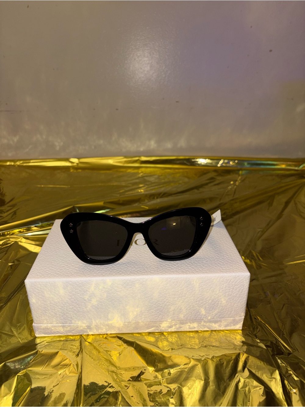 Dior Black and White Cat-Eye Sunglasses with Logo Temples - Picture 2 of 8